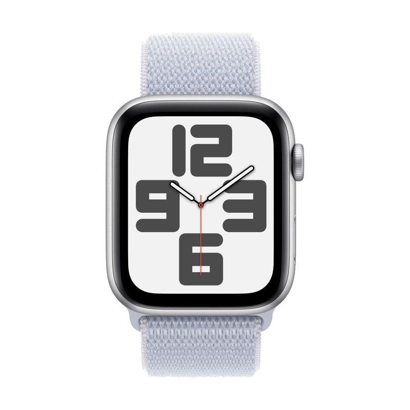 Apple Watch SE 2024, 44 мм, корпус из алюминия серебристого цвета, спортивный браслет дымчато-голубо